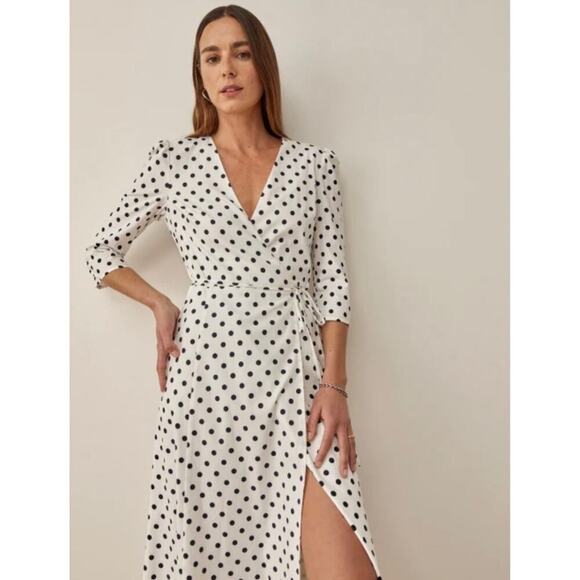 NEW Reformation Hilltop Wrap Dress Sz XS White Black - Picture 4 of 11